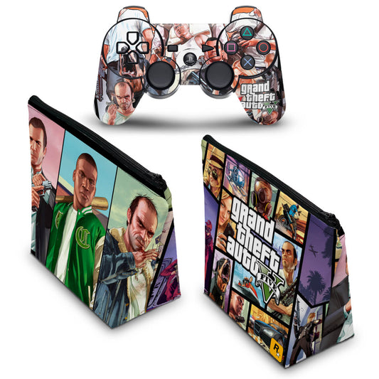 KIT Capa Case e Skin Anti-Rage PS3 Controle - Gta V 5