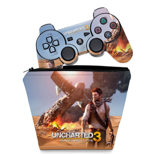 KIT Capa Case e Skin Anti-Rage PS3 Controle - Uncharted 3