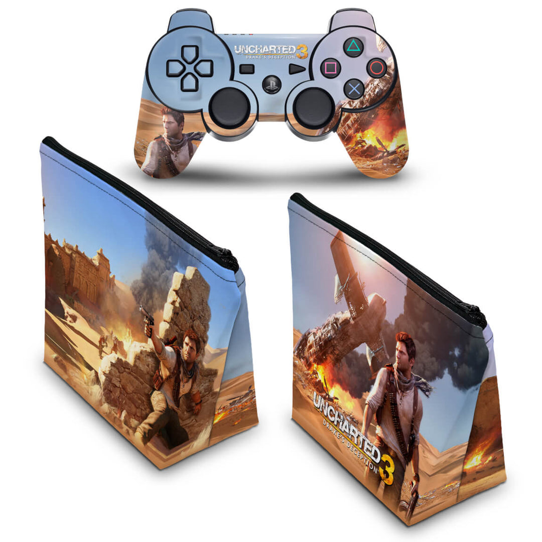 KIT Capa Case e Skin Anti-Rage PS3 Controle - Uncharted 3 - Pop Arte Skins - foto 2