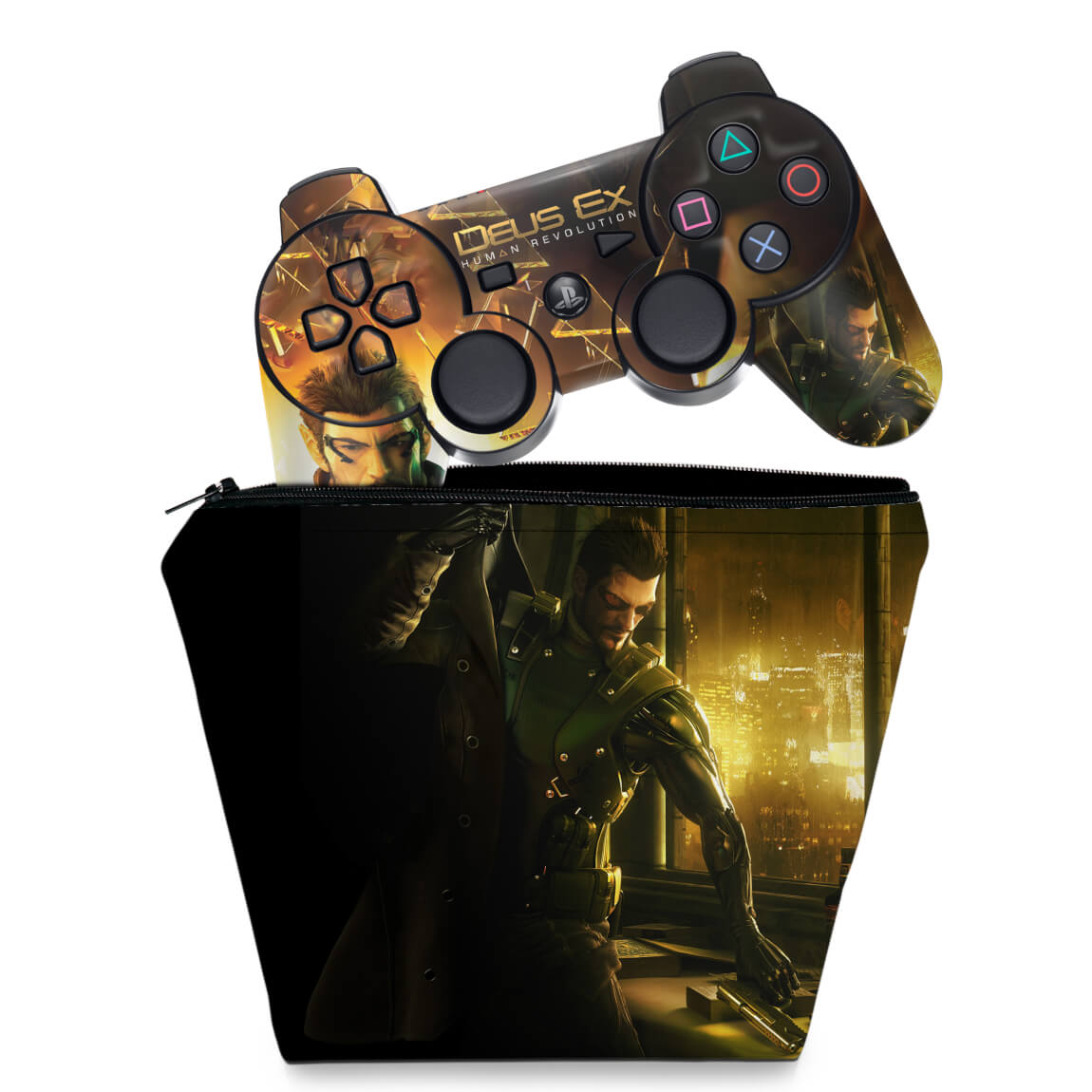 KIT Capa Case e Skin Anti-Rage PS3 Controle - Deus Ex Human