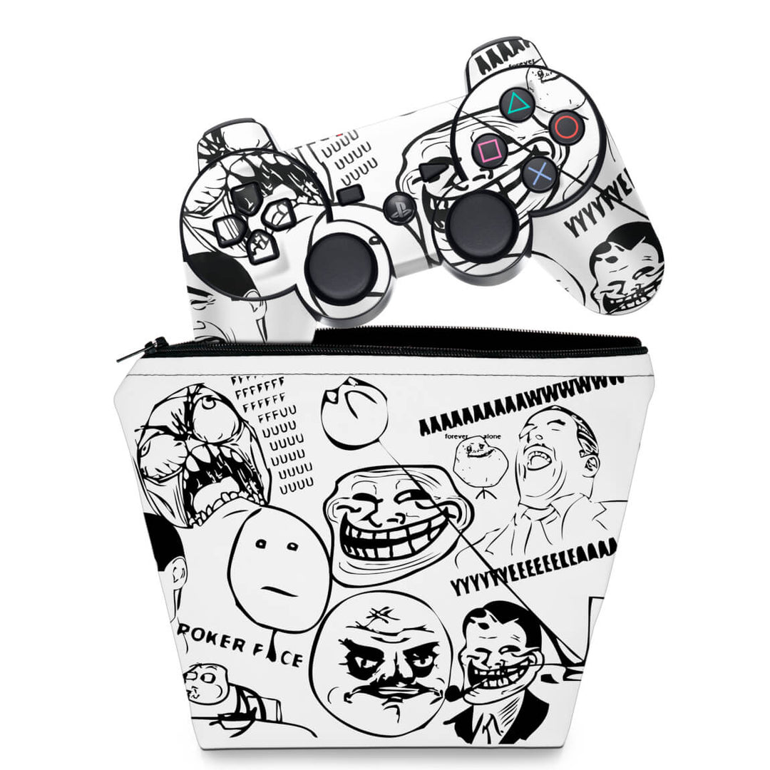 KIT Capa Case e Skin Anti-Rage PS3 Controle - Memes - Pop Arte Skins