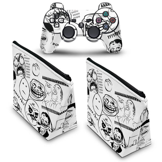 KIT Capa Case e Skin Anti-Rage PS3 Controle - Memes
