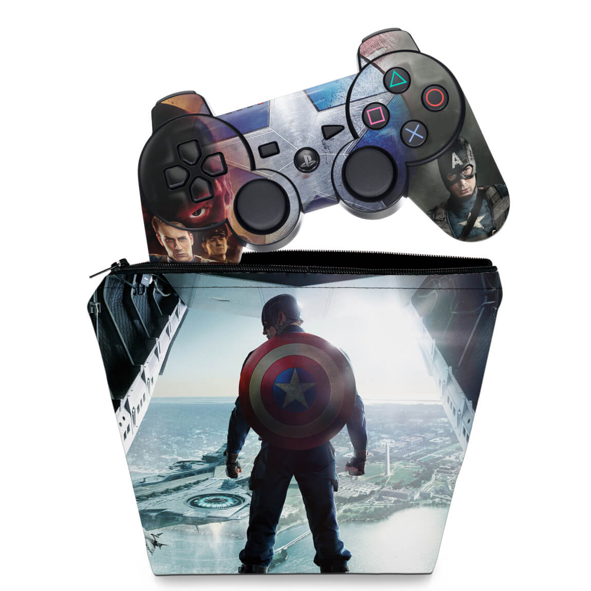 KIT Capa Case e Skin Anti-Rage PS3 Controle - Capitao America