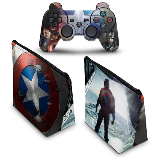 KIT Capa Case e Skin Anti-Rage PS3 Controle - Capitao America