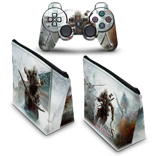 KIT Capa Case e Skin Anti-Rage PS3 Controle - Assassins Creed 3