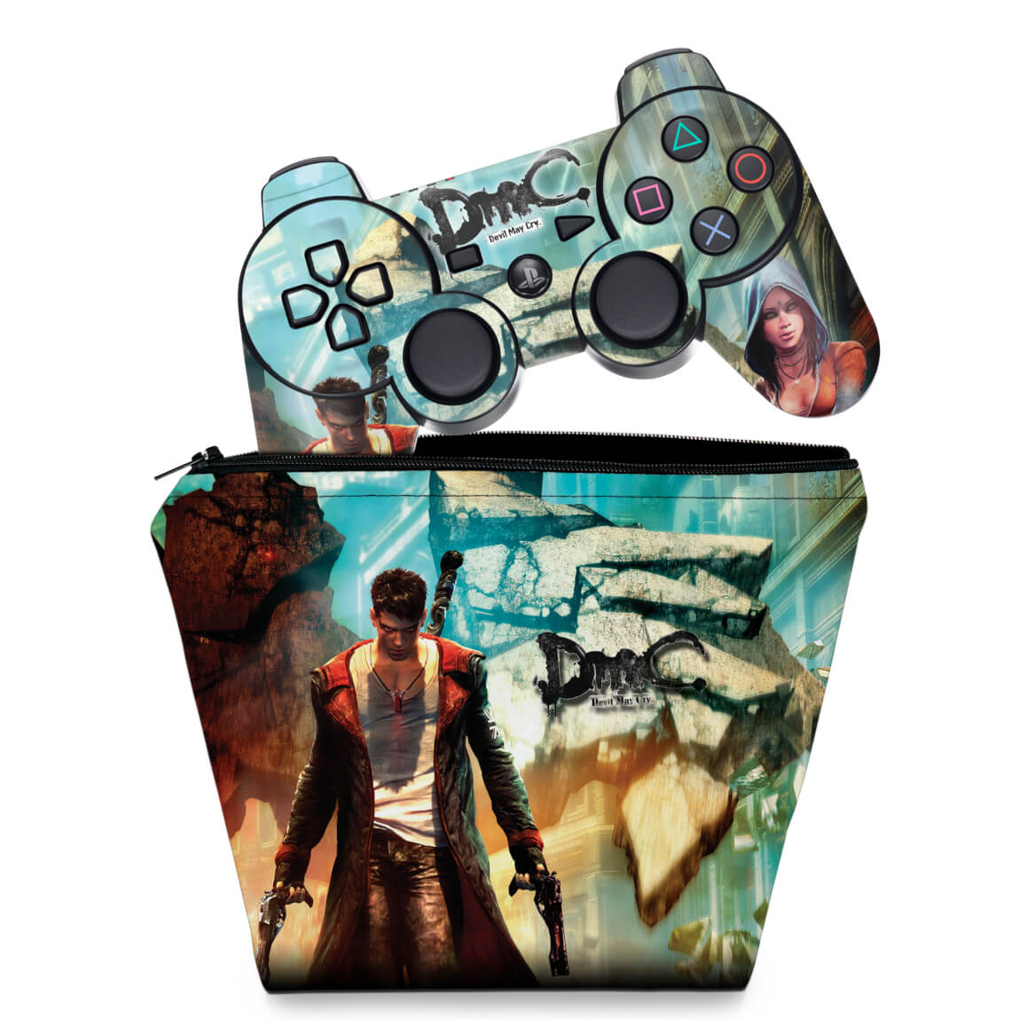 KIT Capa Case e Skin Anti-Rage PS3 Controle - Dmc Devil May Cry