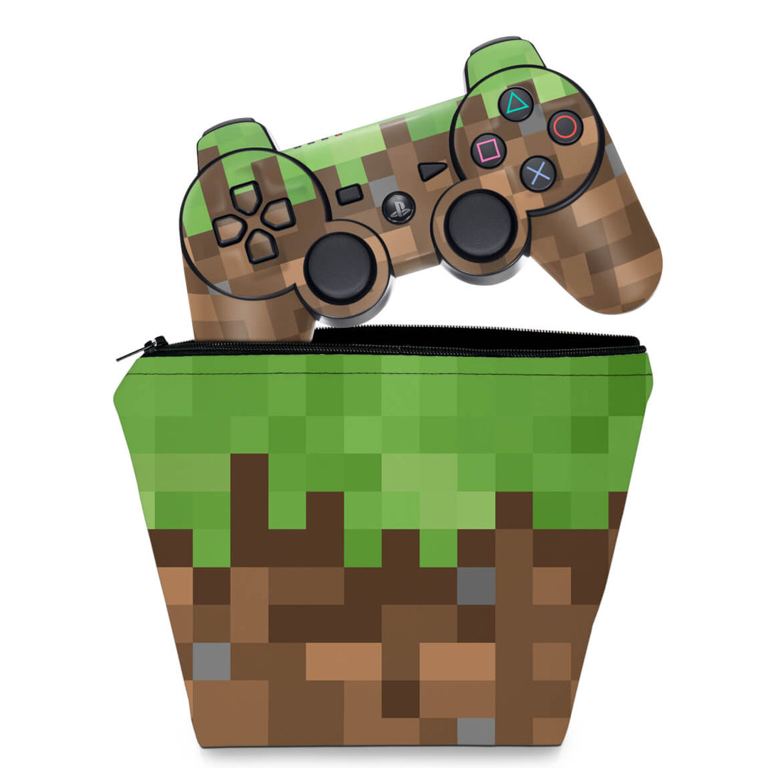 KIT Capa Case e Skin Anti-Rage PS3 Controle - Minecraft - Pop Arte Skins