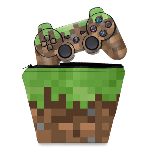 KIT Capa Case e Skin Anti-Rage PS3 Controle - Minecraft