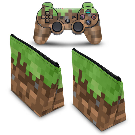 KIT Capa Case e Skin Anti-Rage PS3 Controle - Minecraft