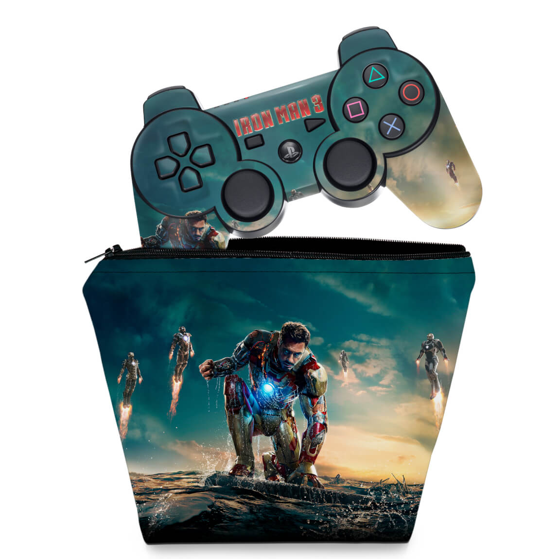 KIT Capa Case e Skin Anti-Rage PS3 Controle - Homem De Ferro