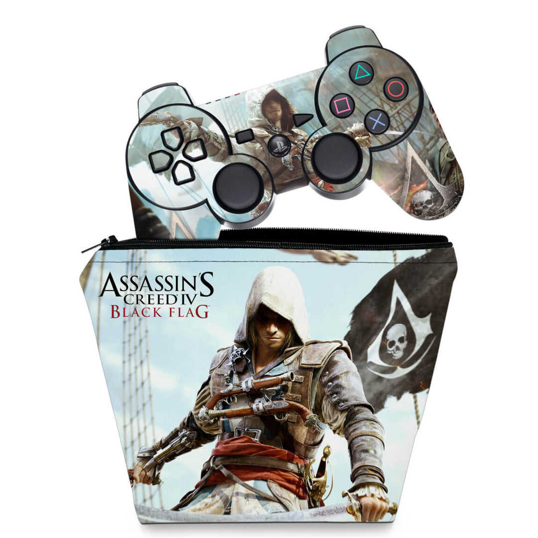 KIT Capa Case e Skin Anti-Rage PS3 Controle - Assassins Creed IV Black Flag - Pop Arte Skins