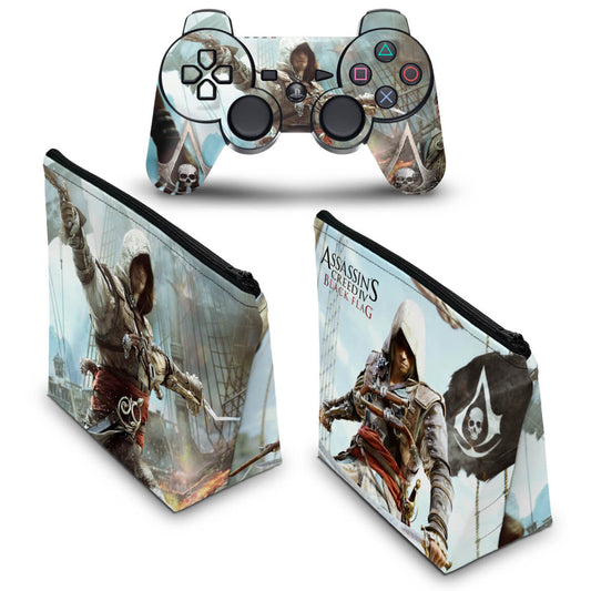 KIT Capa Case e Skin Anti-Rage PS3 Controle - Assassins Creed IV Black Flag