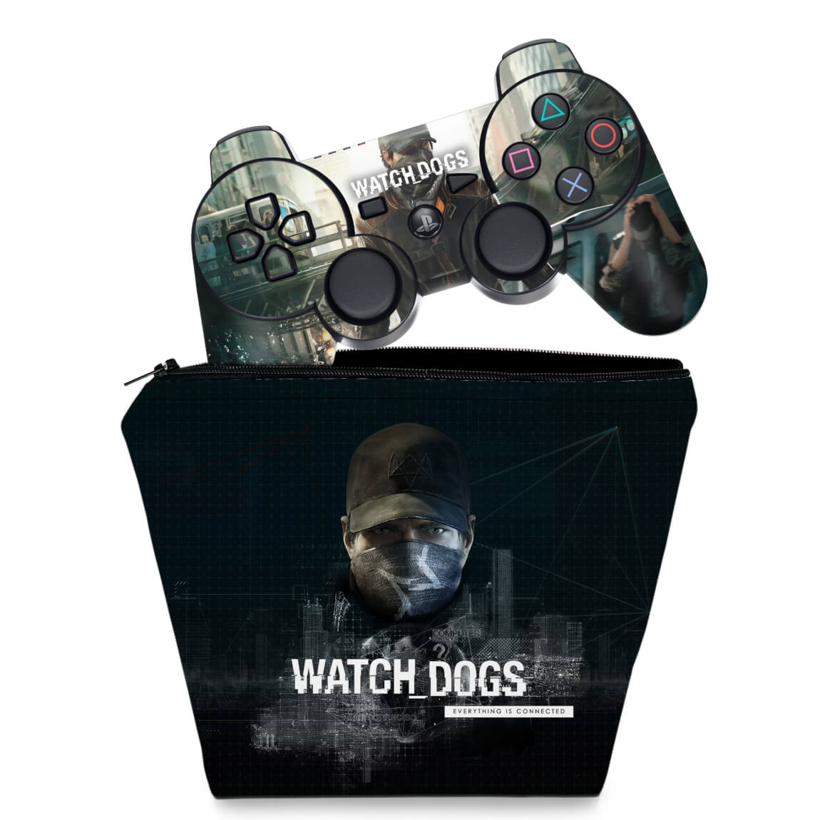 KIT Capa Case e Skin Anti-Rage PS3 Controle - Watch Dogs