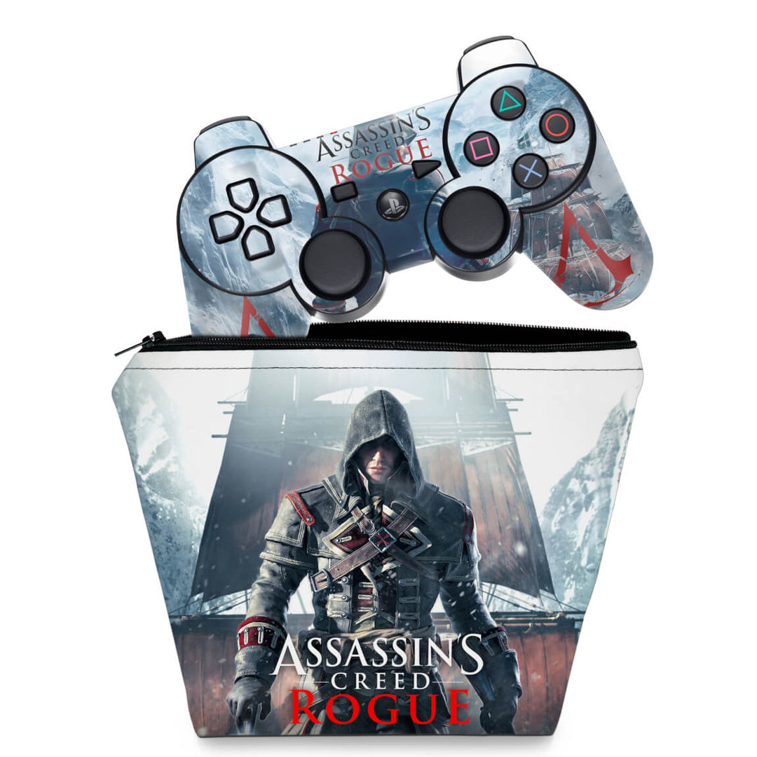 KIT Capa Case e Skin Anti-Rage PS3 Controle - Assassins Creed Rogue - Pop Arte Skins
