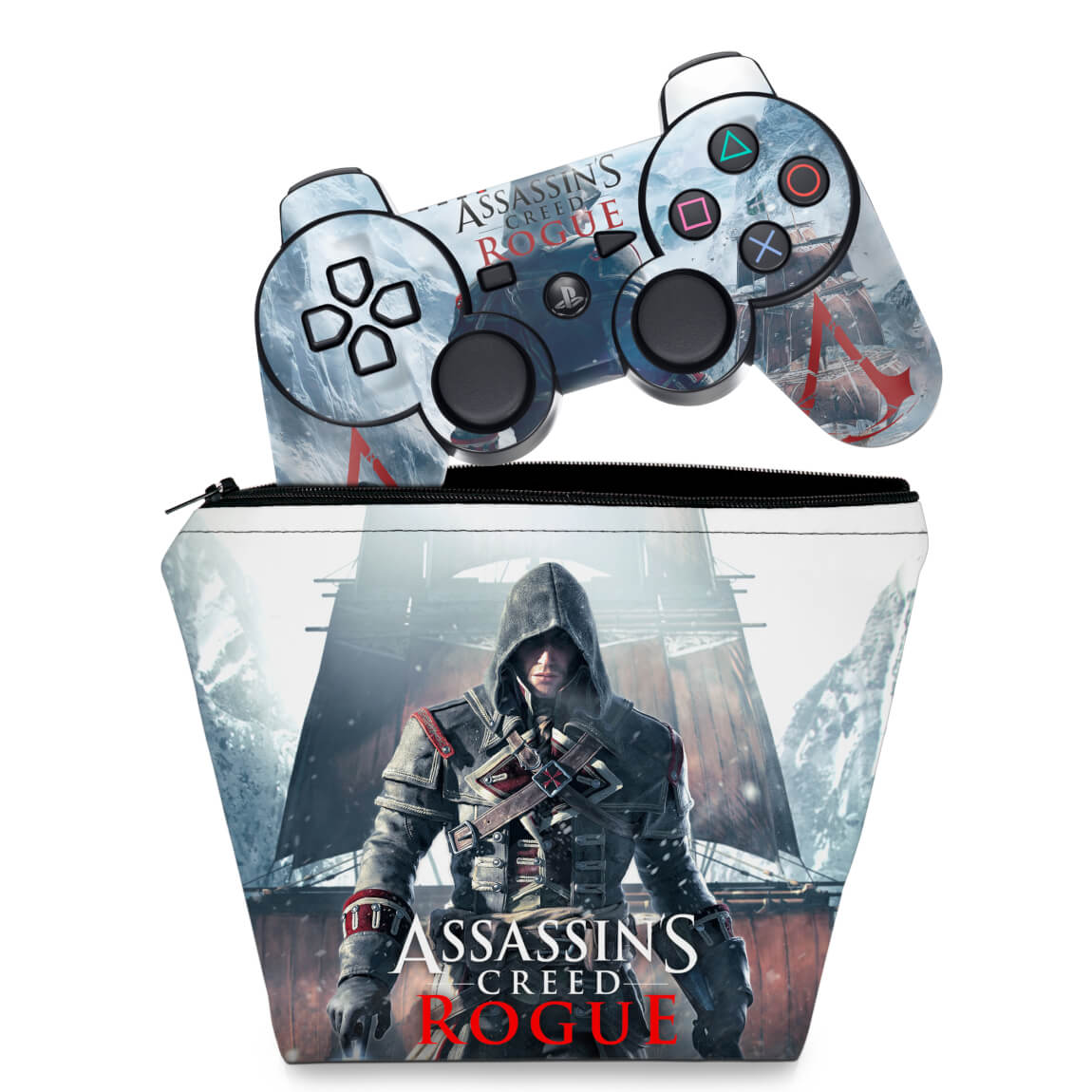 KIT Capa Case e Skin Anti-Rage PS3 Controle - Assassins Creed Rogue
