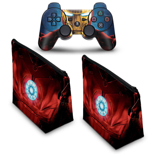 KIT Capa Case e Skin Anti-Rage PS3 Controle - Iron Man