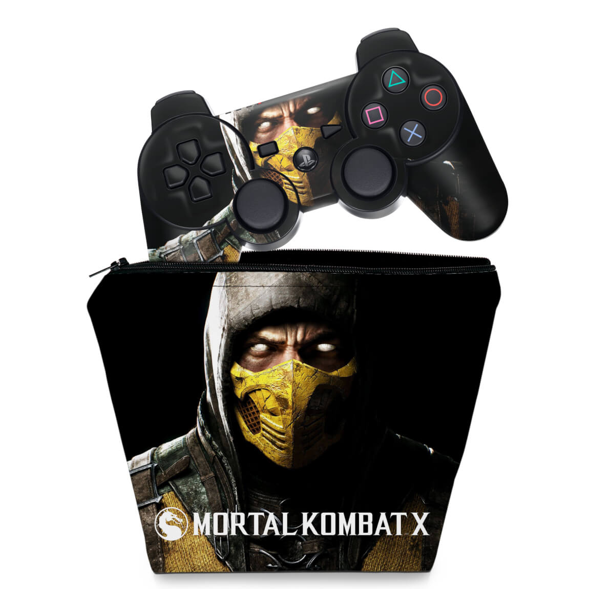 KIT Capa Case e Skin Anti-Rage PS3 Controle - Mortal Kombat X Scorpion