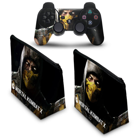 KIT Capa Case e Skin Anti-Rage PS3 Controle - Mortal Kombat X Scorpion