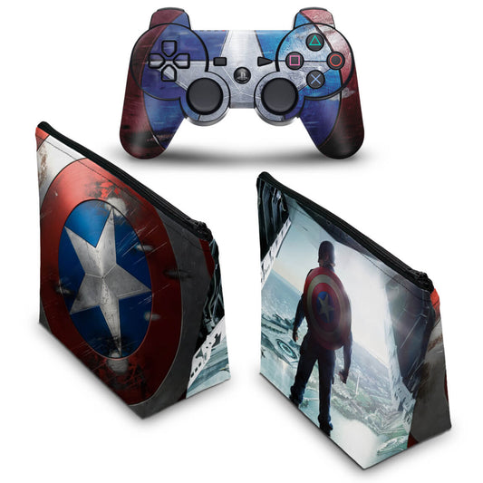KIT Capa Case e Skin Anti-Rage PS3 Controle - Capitão América