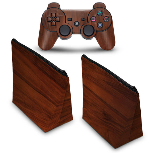 KIT Capa Case e Skin Anti-Rage PS3 Controle - Madeira #1