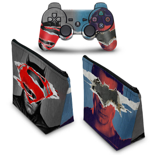 KIT Capa Case e Skin Anti-Rage PS3 Controle - Batman Vs Superman