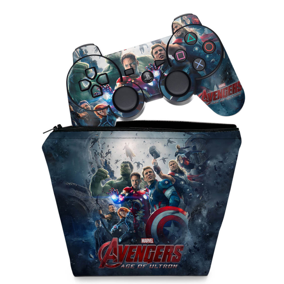 KIT Capa Case e Skin Anti-Rage PS3 Controle - Vingadores 2 - Pop Arte Skins