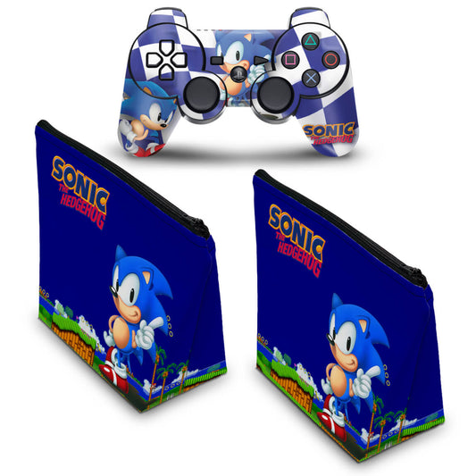 KIT Capa Case e Skin Anti-Rage PS3 Controle - Sonic Hedgehog