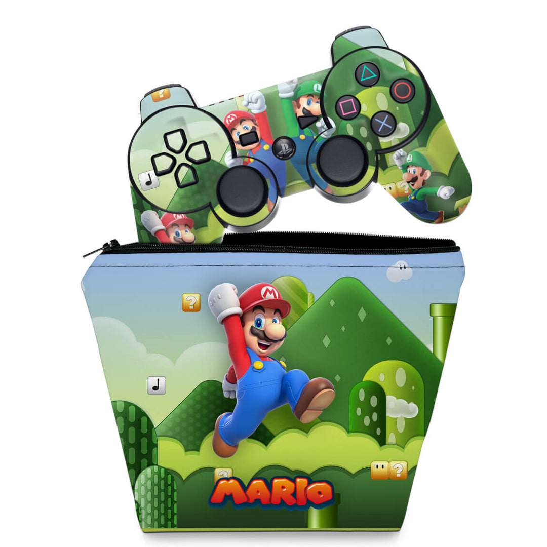 KIT Capa Case e Skin Anti-Rage PS3 Controle - Mario & Luigi - Pop Arte Skins