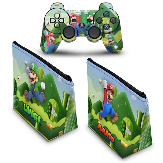 KIT Capa Case e Skin Anti-Rage PS3 Controle - Mario & Luigi