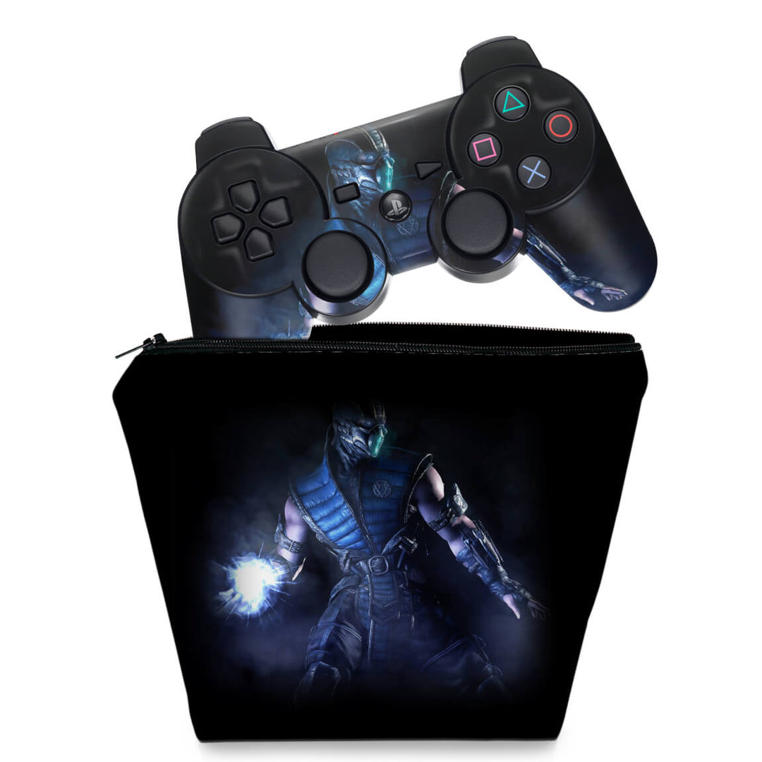 KIT Capa Case e Skin Anti-Rage PS3 Controle - Mortal Kombat X Sub-zero - Pop Arte Skins