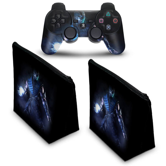KIT Capa Case e Skin Anti-Rage PS3 Controle - Mortal Kombat X Sub-zero