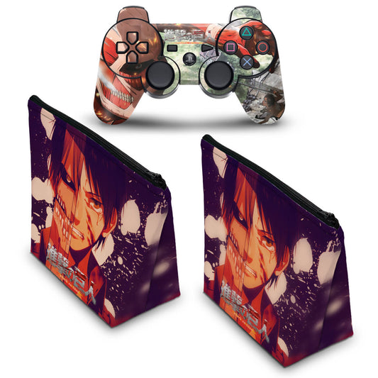 KIT Capa Case e Skin Anti-Rage PS3 Controle - Attack On Titan #a