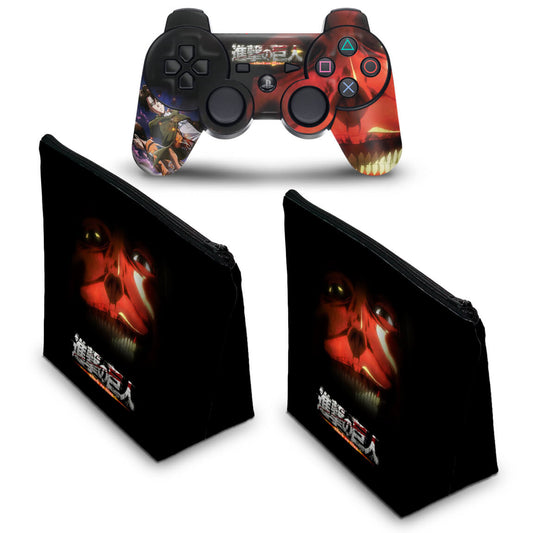 KIT Capa Case e Skin Anti-Rage PS3 Controle - Attack On Titan #b