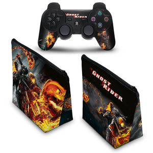 KIT Capa Case e Skin Anti-Rage PS3 Controle - Ghost Rider Motoqueiro #a - Pop Arte Skins - foto 2
