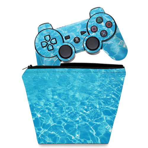 KIT Capa Case e Skin Anti-Rage PS3 Controle - Aquático Água