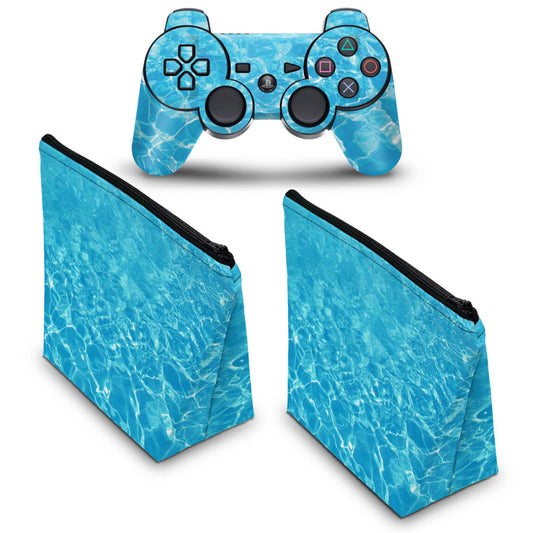 KIT Capa Case e Skin Anti-Rage PS3 Controle - Aquático Água