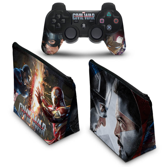KIT Capa Case e Skin Anti-Rage PS3 Controle - Capitão America Guerra