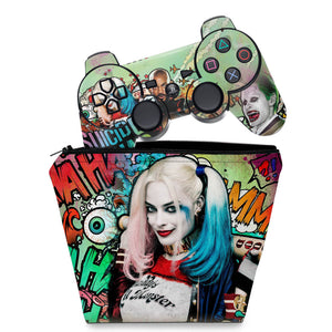 KIT Capa Case e Skin Anti-Rage PS3 Controle - Esquadrão Suicida Coringa - Pop Arte Skins