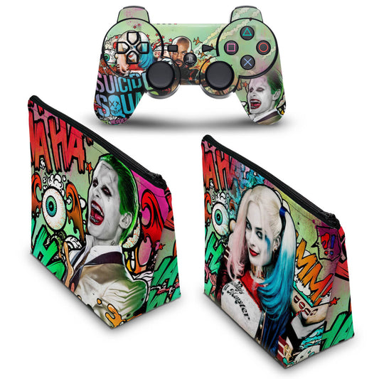 KIT Capa Case e Skin Anti-Rage PS3 Controle - Esquadrão Suicida Coringa