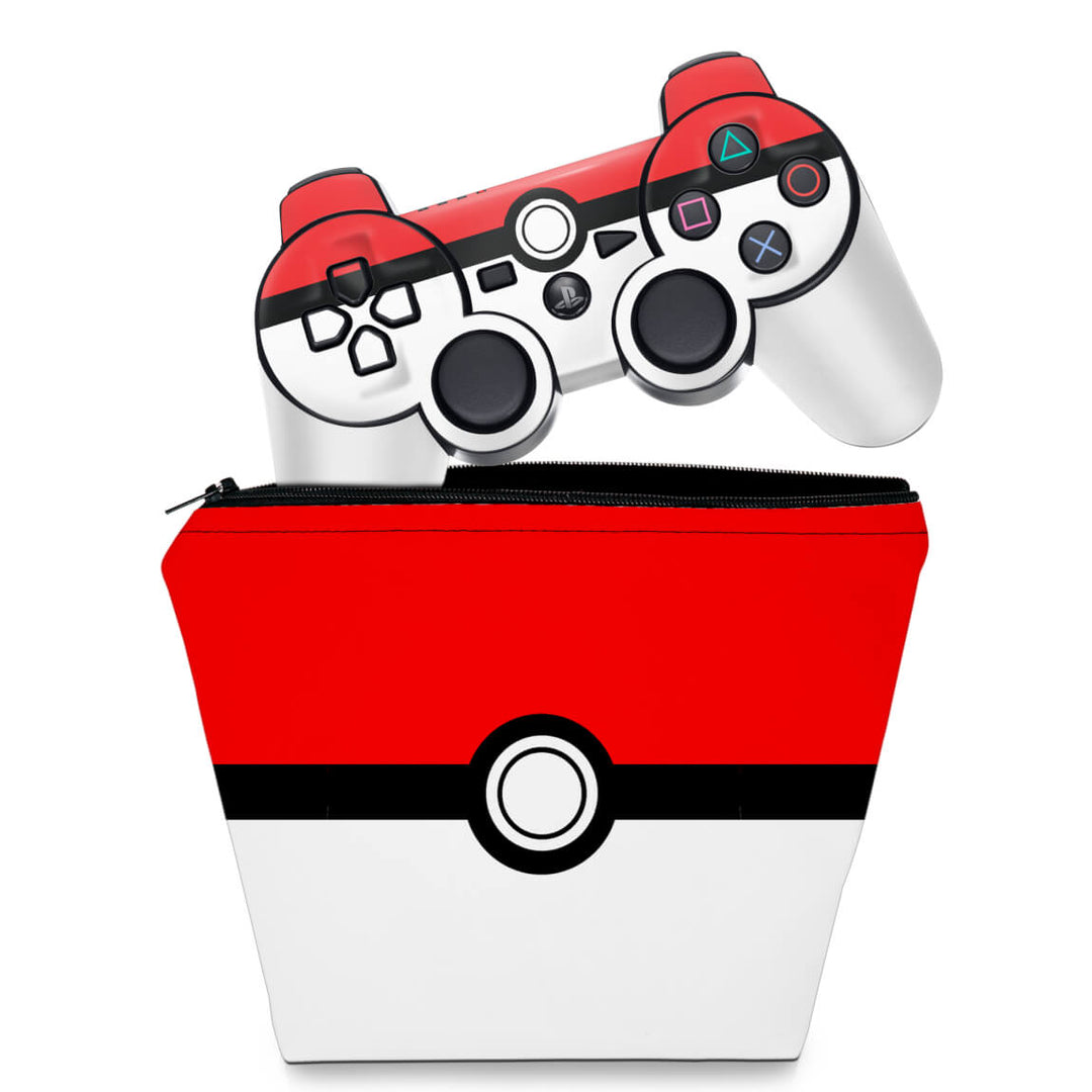 KIT Capa Case e Skin Anti-Rage PS3 Controle - Pokemon Pokebola - Pop Arte Skins