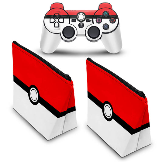 KIT Capa Case e Skin Anti-Rage PS3 Controle - Pokemon Pokebola