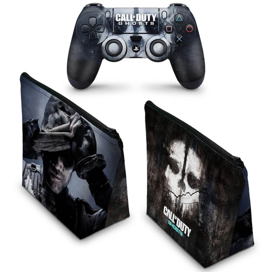 KIT Capa Case e Skin Anti-Rage PS4 Controle - Call Of Duty Ghosts