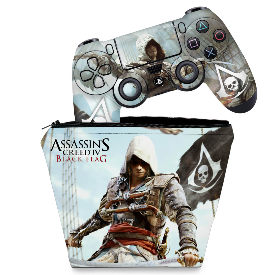 KIT Capa Case e Skin Anti-Rage PS4 Controle - Assassin's Creed Black Flag