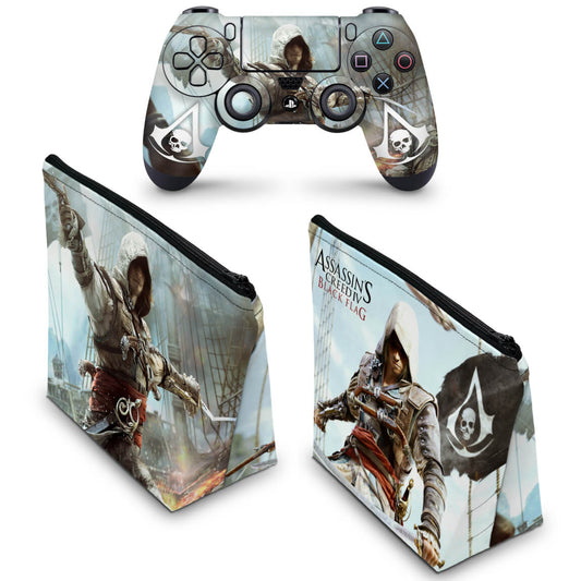 KIT Capa Case e Skin Anti-Rage PS4 Controle - Assassin's Creed Black Flag