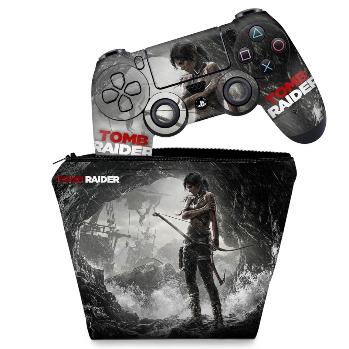 KIT Capa Case e Skin Anti-Rage PS4 Controle - Tomb Raider