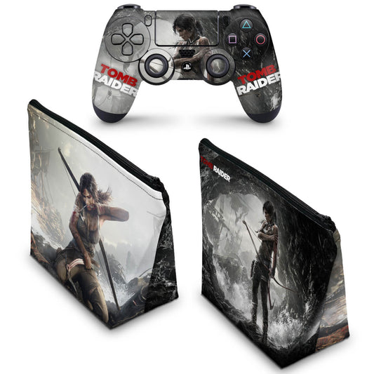 KIT Capa Case e Skin Anti-Rage PS4 Controle - Tomb Raider