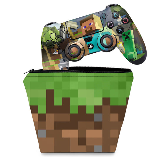 KIT Capa Case e Skin Anti-Rage PS4 Controle - Minecraft