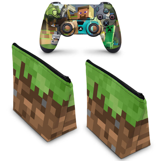 KIT Capa Case e Skin Anti-Rage PS4 Controle - Minecraft