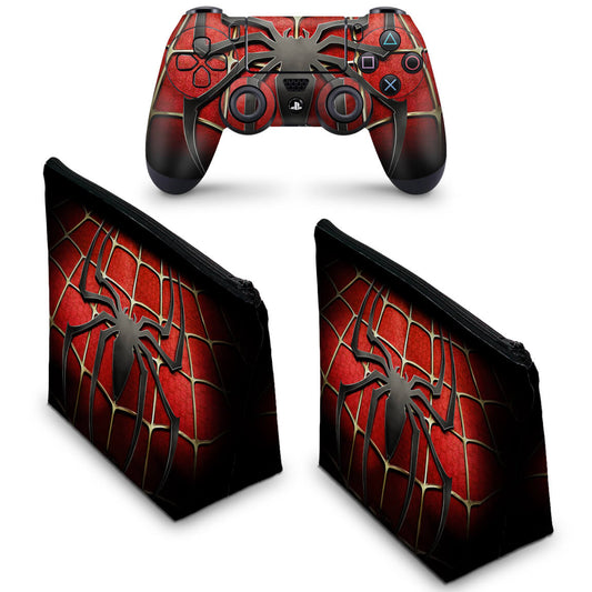 KIT Capa Case e Skin Anti-Rage PS4 Controle - Spider Man - Homem Aranha