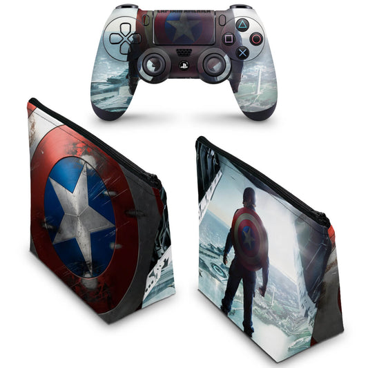KIT Capa Case e Skin Anti-Rage PS4 Controle - Capitao America